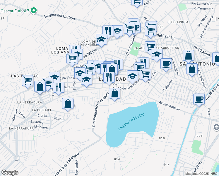 map of restaurants, bars, coffee shops, grocery stores, and more near Avenida 16 de Septiembre in Cuautitlán Izcalli