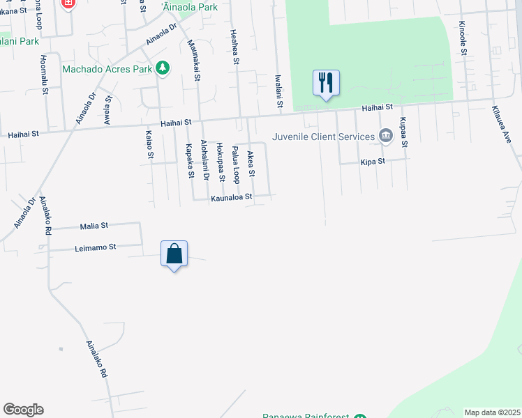 map of restaurants, bars, coffee shops, grocery stores, and more near 179 Akea Street in Hilo