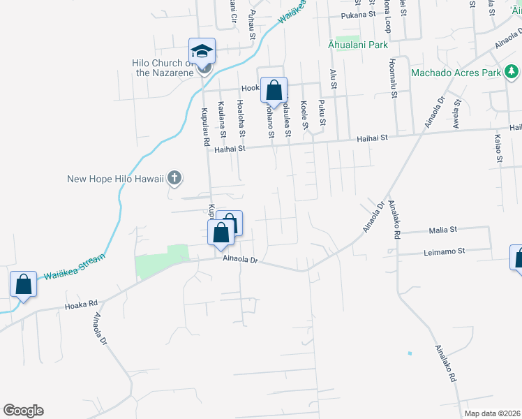 map of restaurants, bars, coffee shops, grocery stores, and more near 1068 Lelepau Street in Hilo