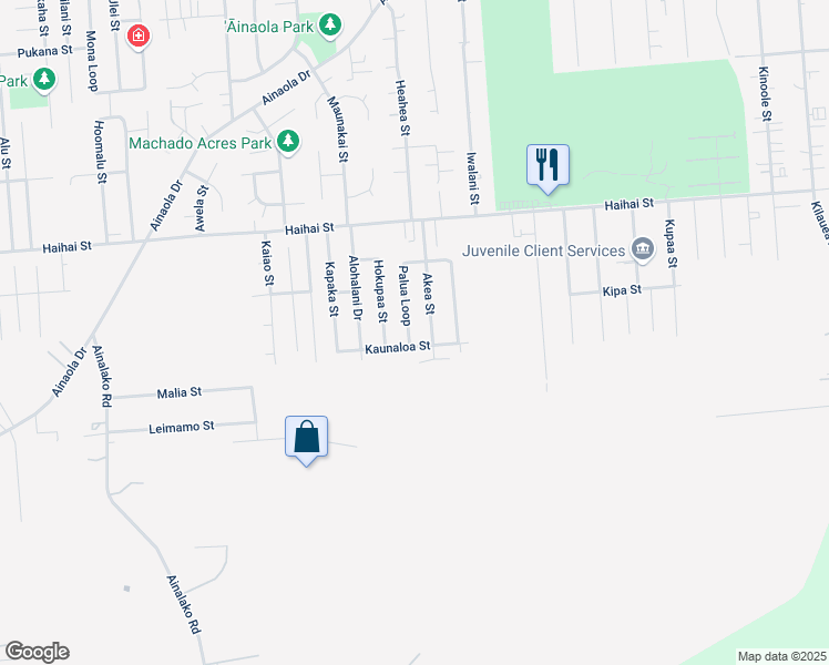 map of restaurants, bars, coffee shops, grocery stores, and more near 257 Palua Loop in Hilo