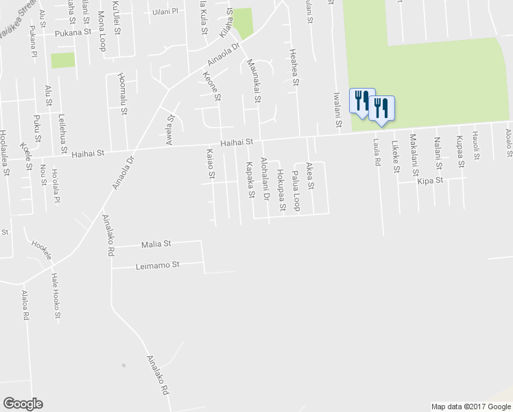 map of restaurants, bars, coffee shops, grocery stores, and more near 133 Kapaka Street in Hilo
