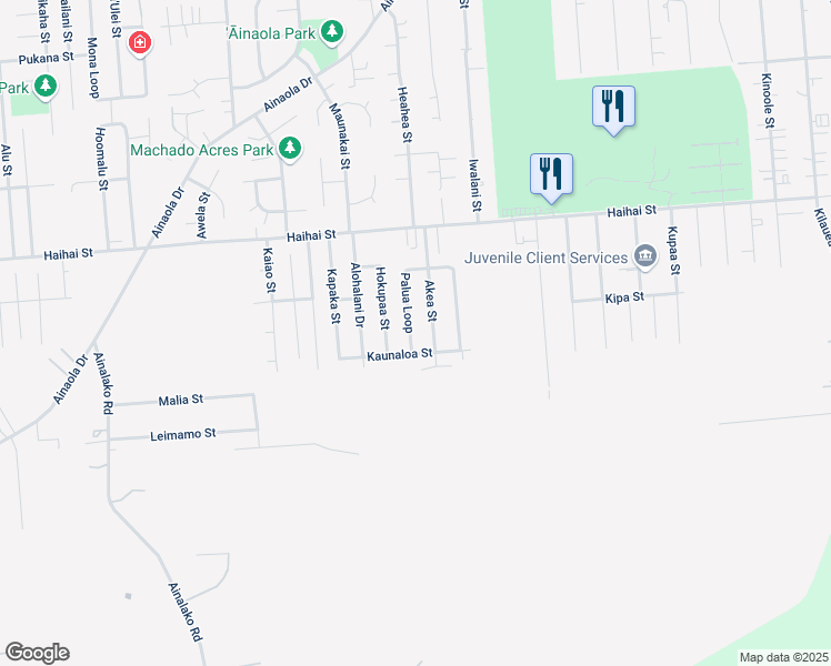 map of restaurants, bars, coffee shops, grocery stores, and more near 257 Palua Loop in Hilo