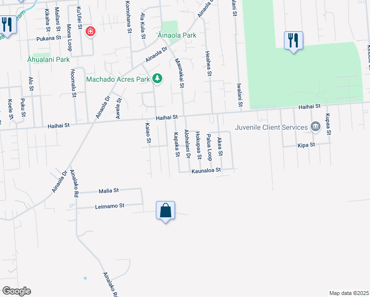 map of restaurants, bars, coffee shops, grocery stores, and more near 7 Moi Street in Hilo