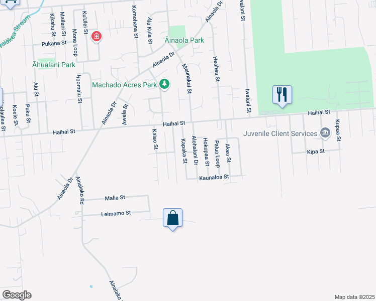 map of restaurants, bars, coffee shops, grocery stores, and more near 7 Moi Street in Hilo