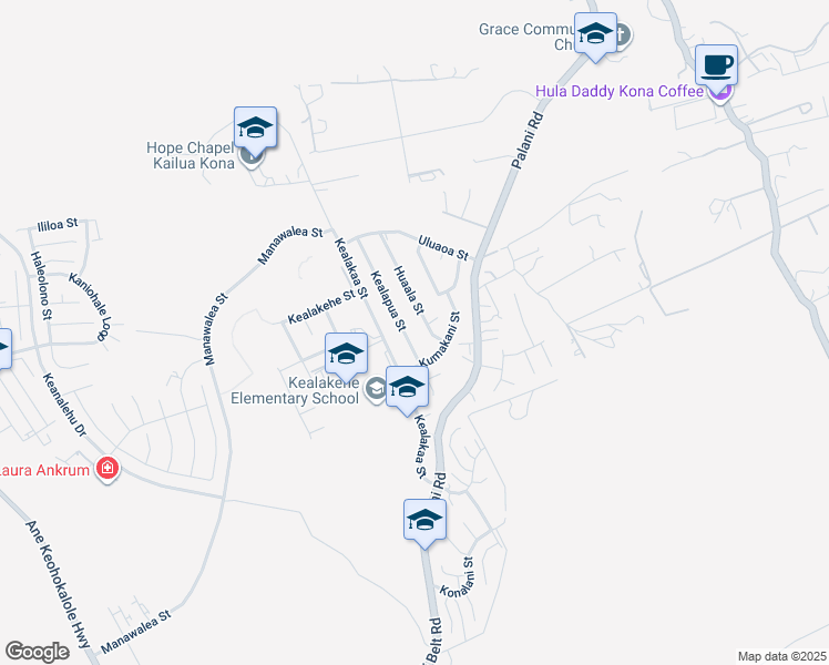 map of restaurants, bars, coffee shops, grocery stores, and more near 74-5081 Kealapua Street in Kailua-Kona
