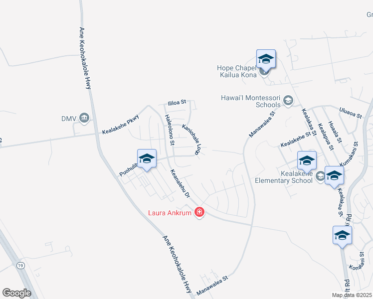 map of restaurants, bars, coffee shops, grocery stores, and more near 74-565 Kaniohale Loop in Kailua-Kona