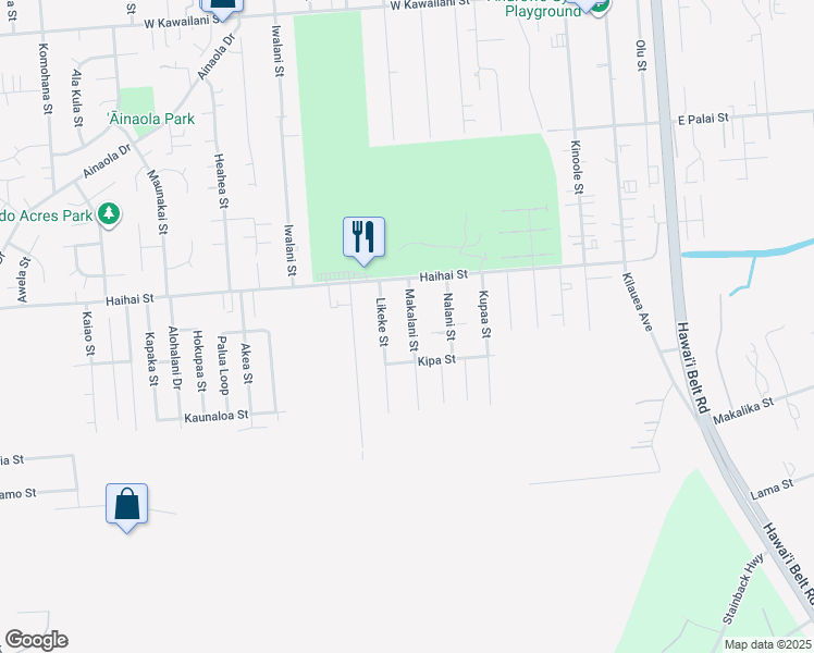 map of restaurants, bars, coffee shops, grocery stores, and more near 55 Likeke Street in Hilo