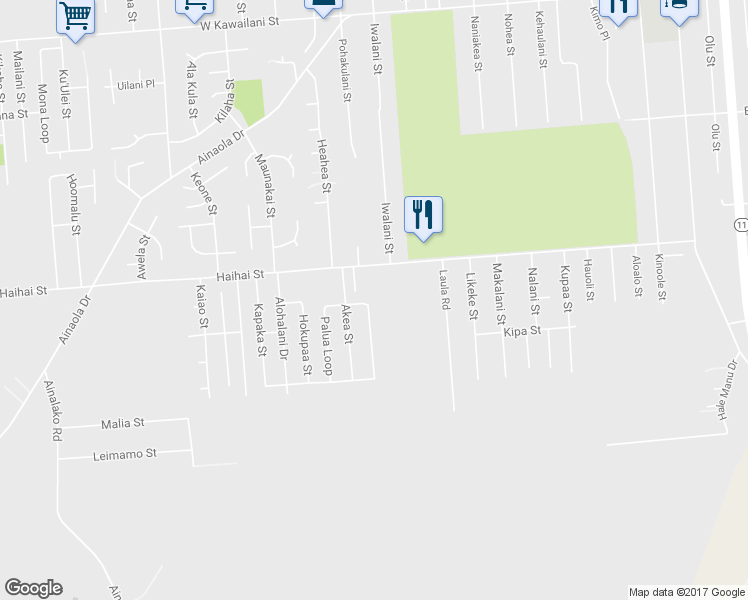 map of restaurants, bars, coffee shops, grocery stores, and more near 106 Palua Loop in Hilo