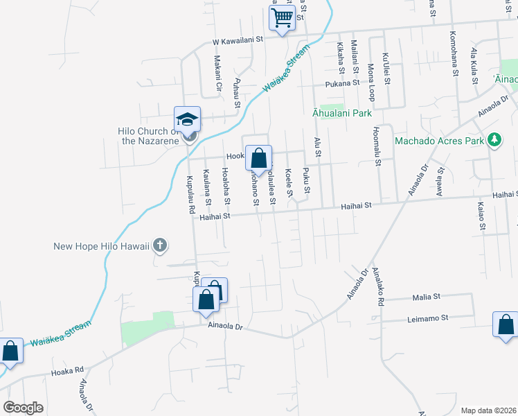 map of restaurants, bars, coffee shops, grocery stores, and more near 1162 Haihai Street in Hilo