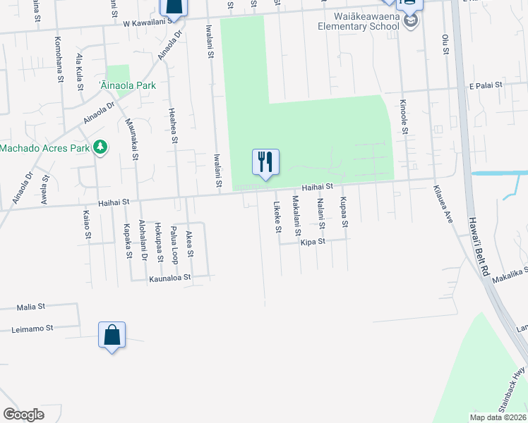 map of restaurants, bars, coffee shops, grocery stores, and more near 54 Laula Road in Hilo