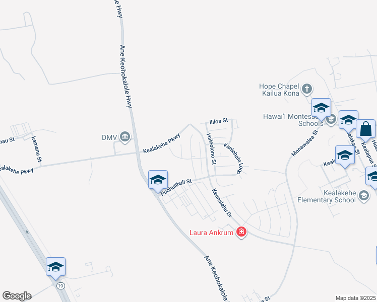 map of restaurants, bars, coffee shops, grocery stores, and more near 74-5106 Uhiuhi Place in Kailua-Kona
