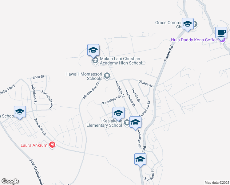 map of restaurants, bars, coffee shops, grocery stores, and more near 74-995 Kealakehe Street in Kailua-Kona