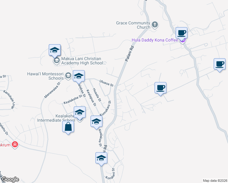 map of restaurants, bars, coffee shops, grocery stores, and more near 74-5081 Hanahanai Loop in Kailua-Kona