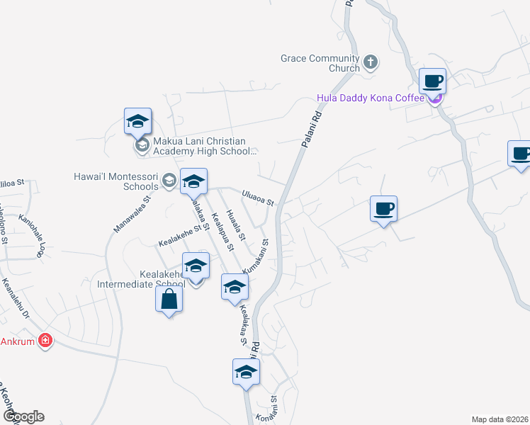 map of restaurants, bars, coffee shops, grocery stores, and more near 74-5081 Hanahanai Loop in Kailua-Kona