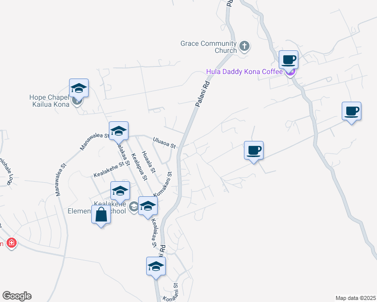 map of restaurants, bars, coffee shops, grocery stores, and more near 745051 B Malia Place in Kailua-Kona