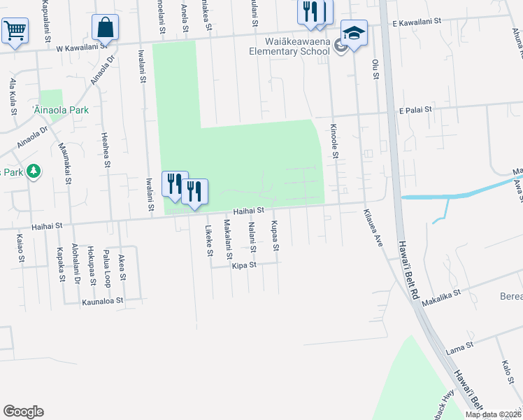 map of restaurants, bars, coffee shops, grocery stores, and more near 217 Haihai Street in Hilo
