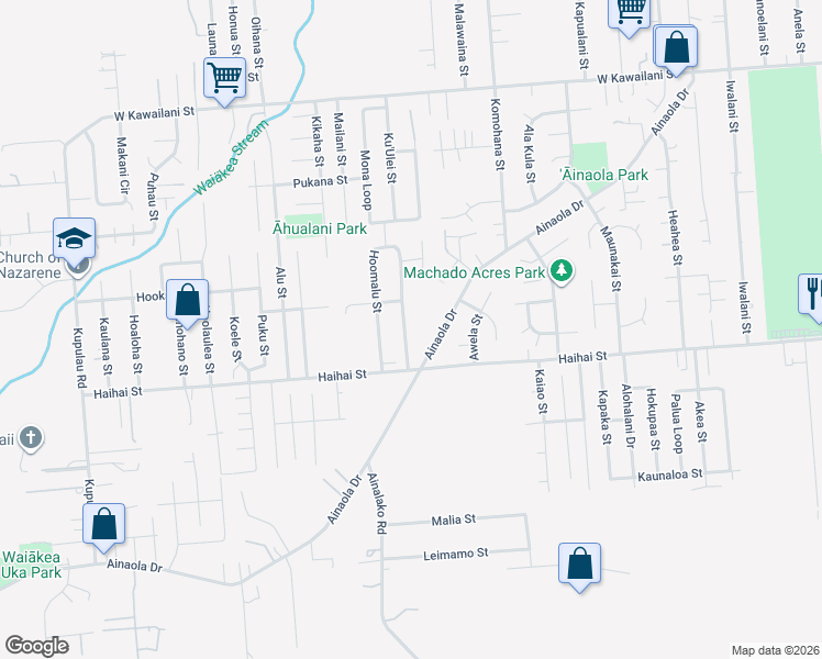map of restaurants, bars, coffee shops, grocery stores, and more near 570 Ainaola Drive in Hilo