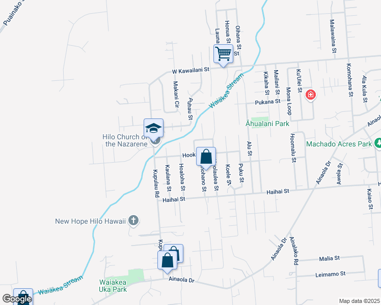 map of restaurants, bars, coffee shops, grocery stores, and more near 131 Kuleana Loop in Hilo