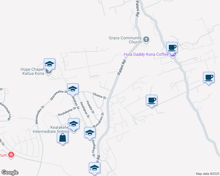 map of restaurants, bars, coffee shops, grocery stores, and more near 74-849 Pamahoa Place in Kailua-Kona