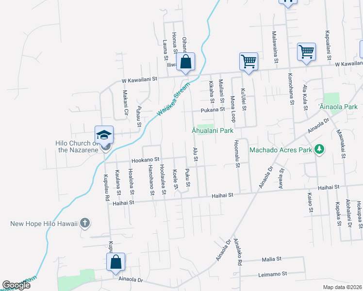 map of restaurants, bars, coffee shops, grocery stores, and more near 909 Puku Street in Hilo