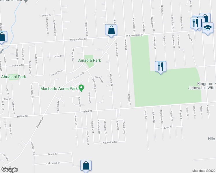 map of restaurants, bars, coffee shops, grocery stores, and more near 626 Heahea Street in Hilo