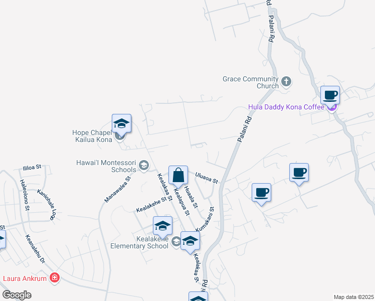 map of restaurants, bars, coffee shops, grocery stores, and more near 74-4967 Kiwi Street in Kailua-Kona