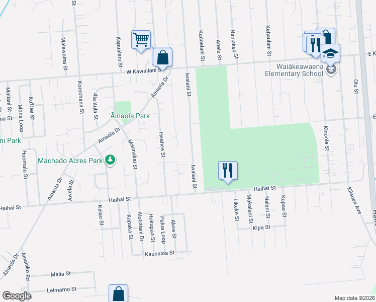 map of restaurants, bars, coffee shops, grocery stores, and more near 620 Iwalani Street in Hilo