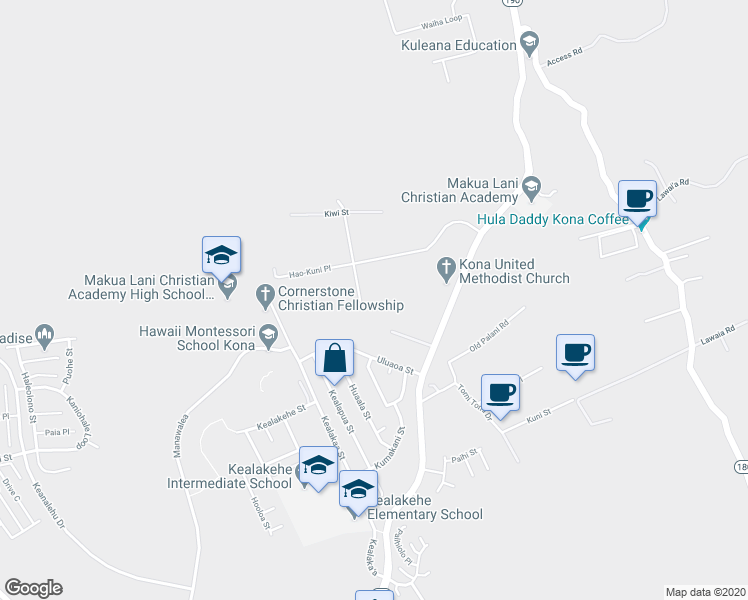 map of restaurants, bars, coffee shops, grocery stores, and more near 74-4967 Kiwi Street in Kailua-Kona