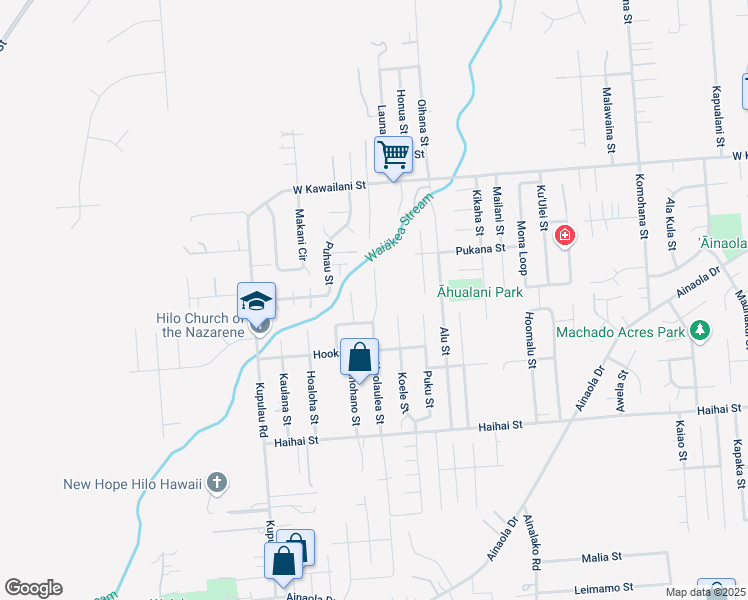 map of restaurants, bars, coffee shops, grocery stores, and more near Kuleana Place in Hilo