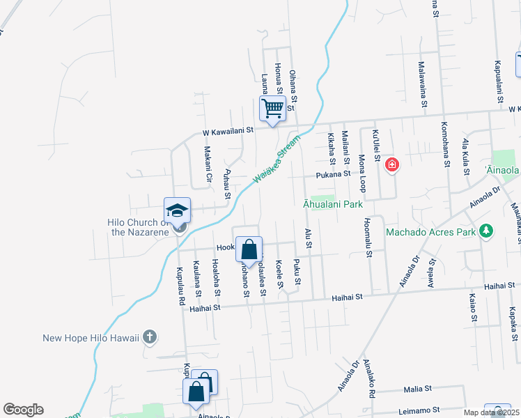 map of restaurants, bars, coffee shops, grocery stores, and more near Kuleana Place in Hilo