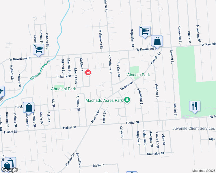 map of restaurants, bars, coffee shops, grocery stores, and more near 1524 Komohana Street in Hilo