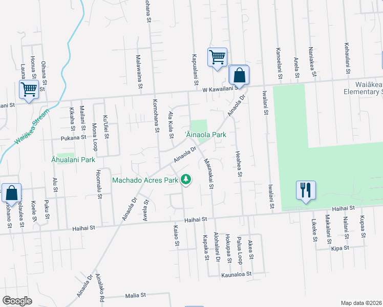 map of restaurants, bars, coffee shops, grocery stores, and more near 307 Ainaola Drive in Hilo