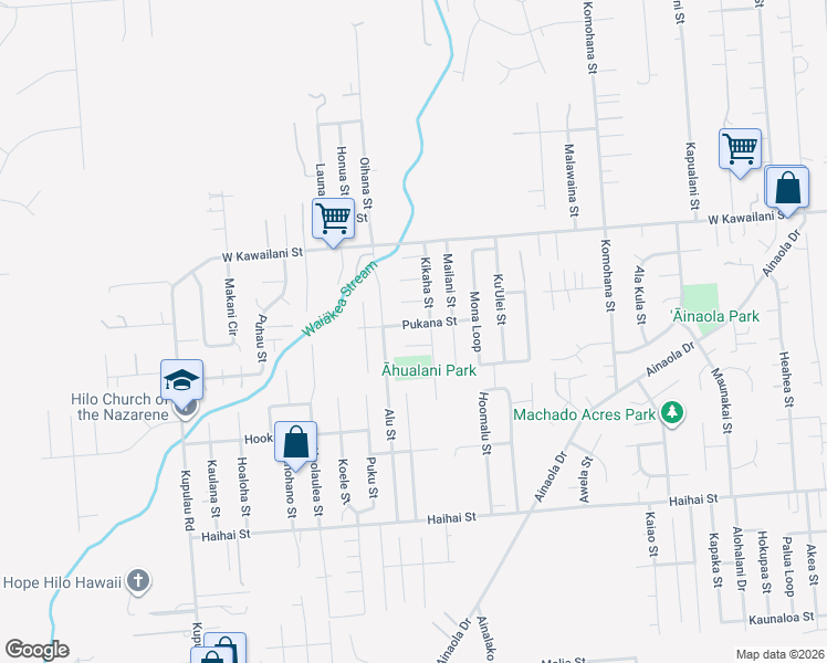 map of restaurants, bars, coffee shops, grocery stores, and more near 1018 Pukana Street in Hilo