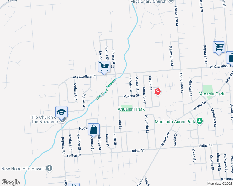 map of restaurants, bars, coffee shops, grocery stores, and more near 1442 Alu Street in Hilo