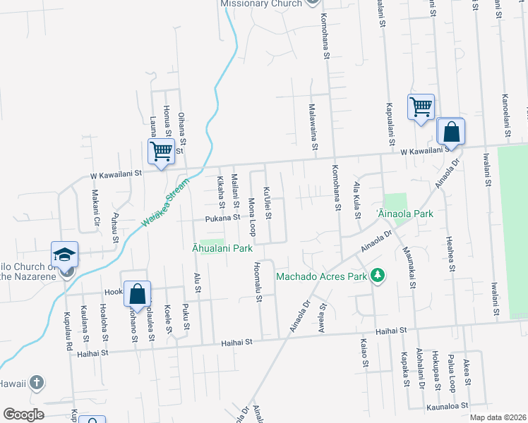 map of restaurants, bars, coffee shops, grocery stores, and more near 1452 Ku'Ulei Street in Hilo