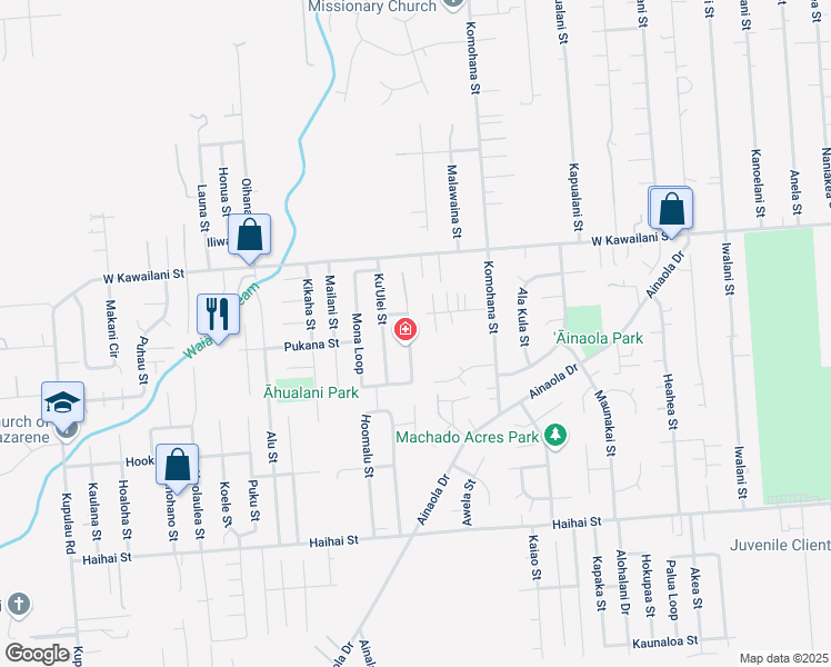 map of restaurants, bars, coffee shops, grocery stores, and more near 1680 Mona Loop in Hilo