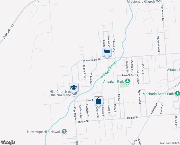 map of restaurants, bars, coffee shops, grocery stores, and more near 1150 Puhau Street in Hilo