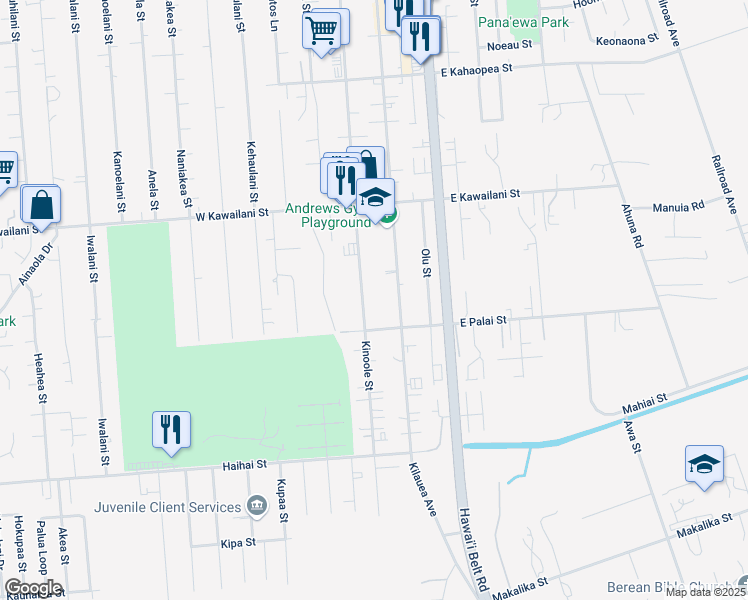 map of restaurants, bars, coffee shops, grocery stores, and more near 2305 Kinoole Street in Hilo