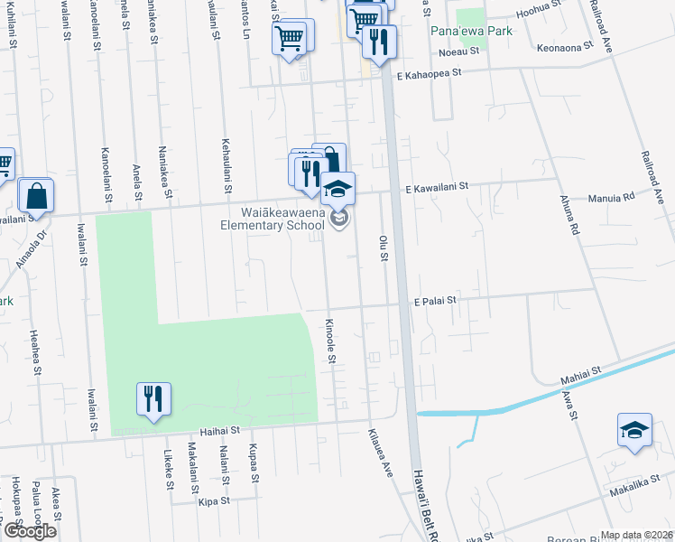map of restaurants, bars, coffee shops, grocery stores, and more near 2307 Kinoole Street in Hilo