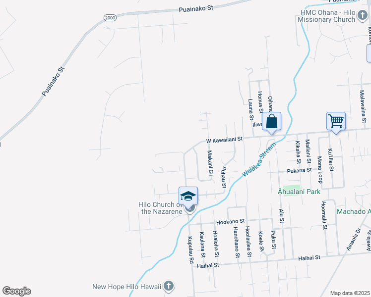 map of restaurants, bars, coffee shops, grocery stores, and more near 36 Kupulau Place in Hilo