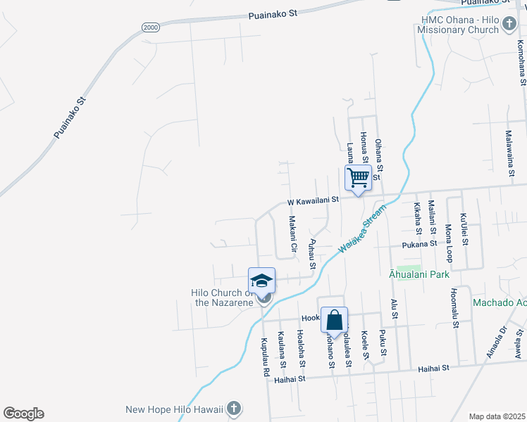 map of restaurants, bars, coffee shops, grocery stores, and more near 36 Kupulau Place in Hilo