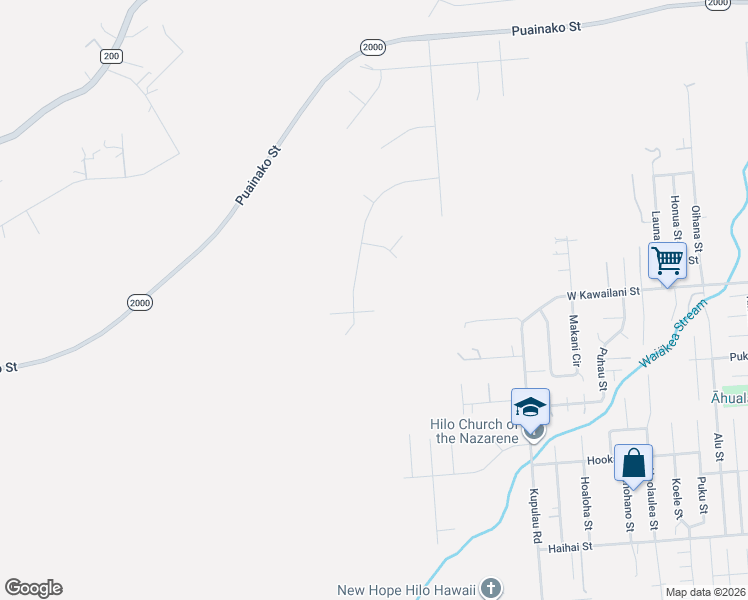map of restaurants, bars, coffee shops, grocery stores, and more near 1499 Puuale Place in Hilo