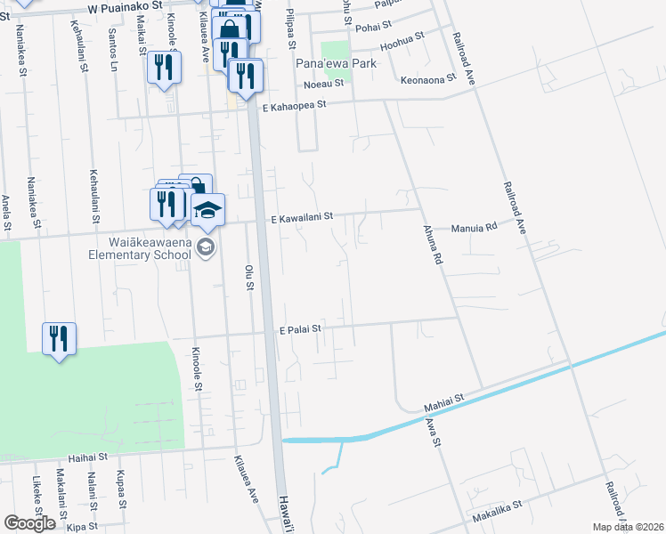 map of restaurants, bars, coffee shops, grocery stores, and more near 2344 Nohona Street in Hilo