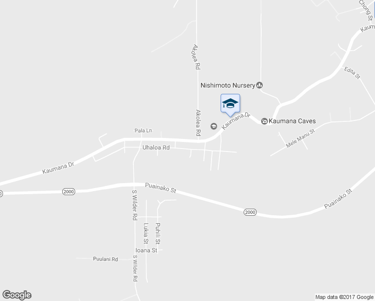 map of restaurants, bars, coffee shops, grocery stores, and more near 1839 Uhaloa Road in Hilo