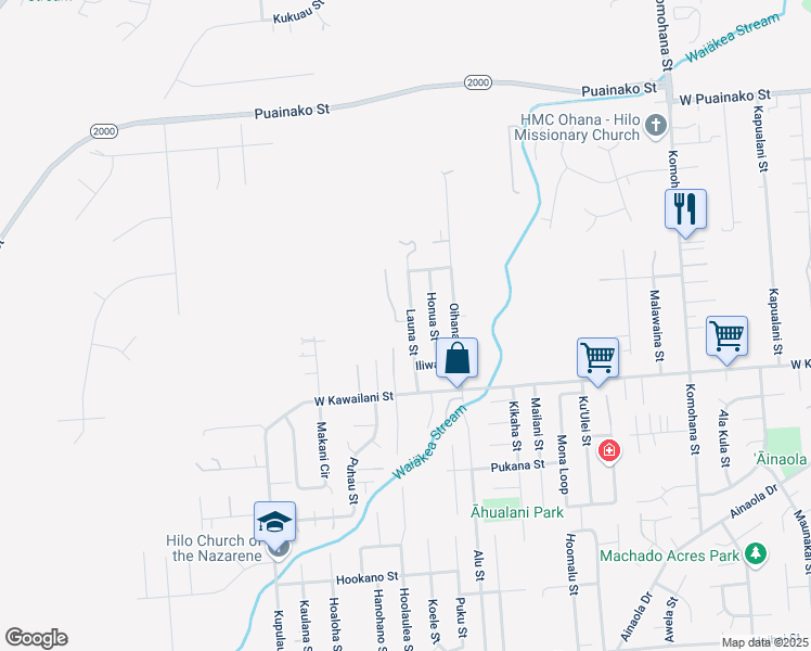 map of restaurants, bars, coffee shops, grocery stores, and more near 1300 Oma Omao Place in Hilo