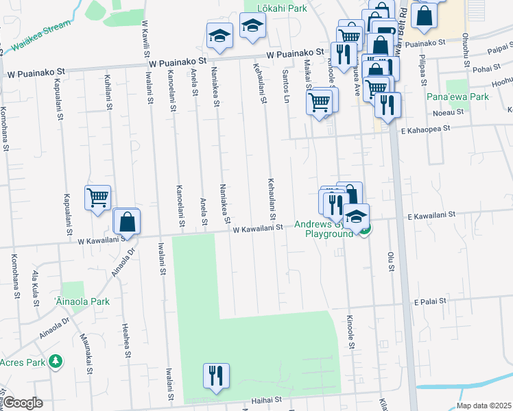 map of restaurants, bars, coffee shops, grocery stores, and more near 299 Nohea Street in Hilo