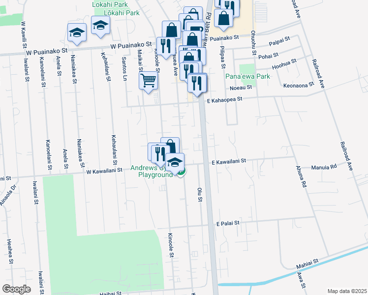 map of restaurants, bars, coffee shops, grocery stores, and more near 2319 Kilauea Avenue in Hilo