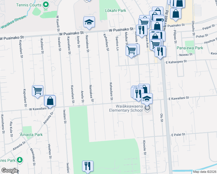 map of restaurants, bars, coffee shops, grocery stores, and more near 299 Nohea Street in Hilo