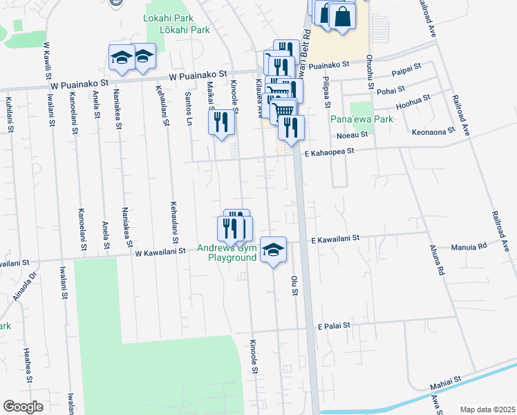 map of restaurants, bars, coffee shops, grocery stores, and more near 2266 Kilauea Avenue in Hilo