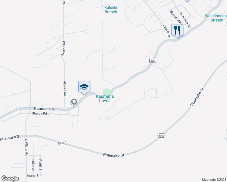 map of restaurants, bars, coffee shops, grocery stores, and more near 1503 Kaumana Drive in Hilo